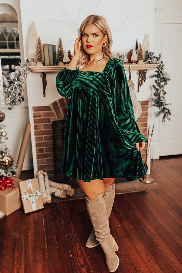Cranberry Spritz Velvet Babydoll Dress in Hunter Green Curves Image - 2