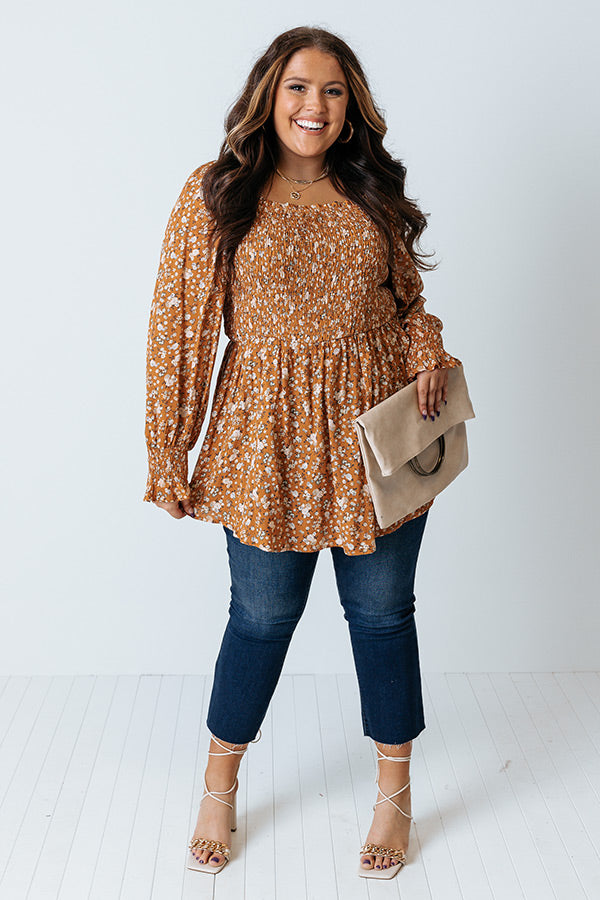 Sweet And Simple Floral Top In Rust Curves Image - 2