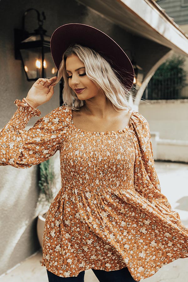 Sweet And Simple Floral Top In Rust Image - 4