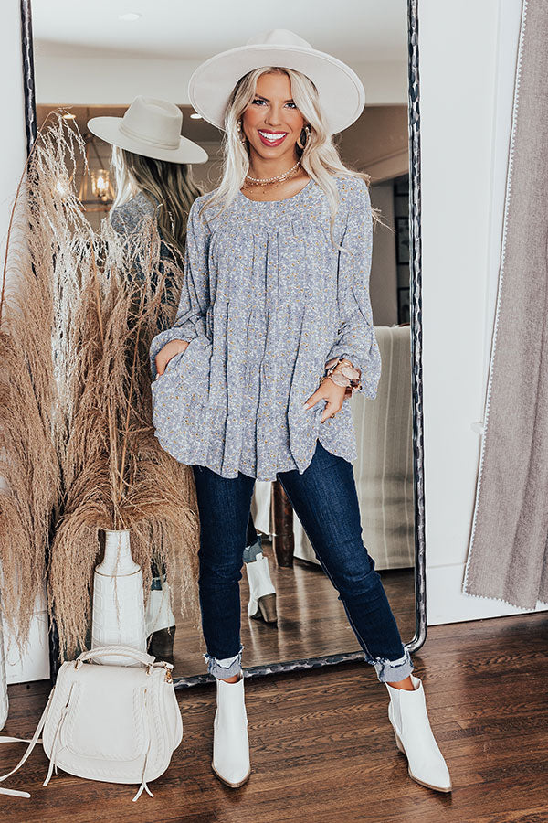 Vibrant Energy Floral Top In Airy Blue