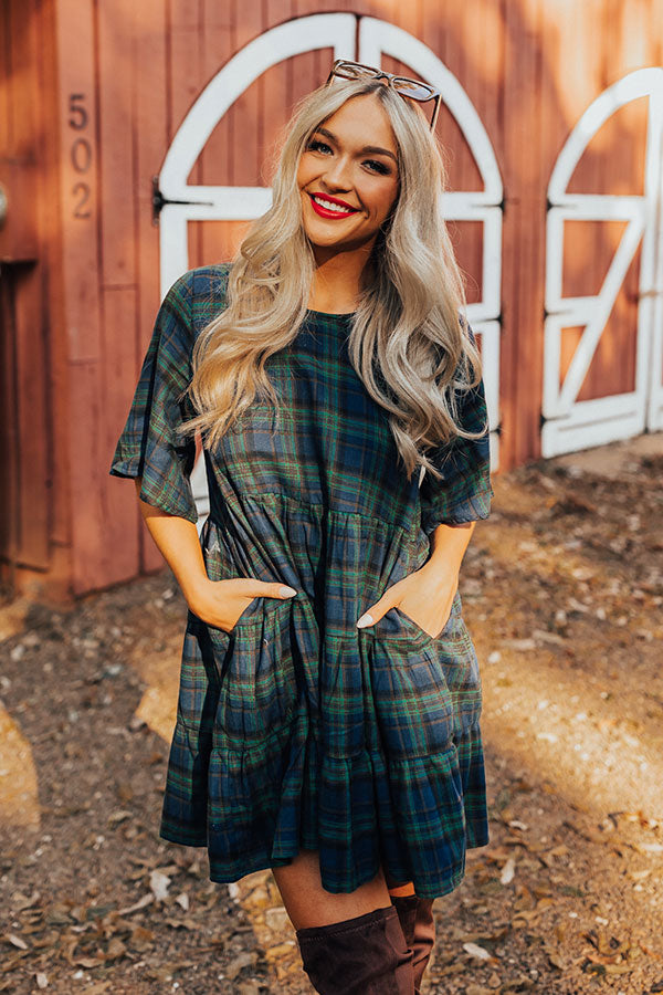Kind Conversation Plaid Tunic Dress In Green Image - 2