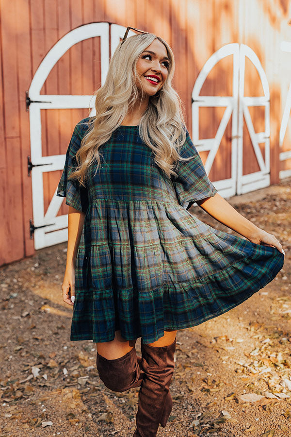 Kind Conversation Plaid Tunic Dress In Green Image - 3