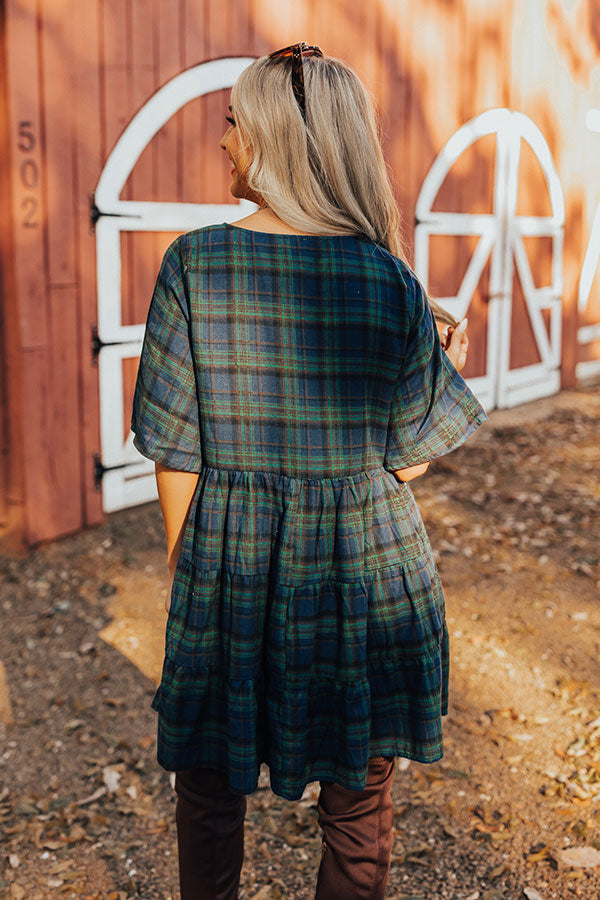 Kind Conversation Plaid Tunic Dress In Green Image - 4