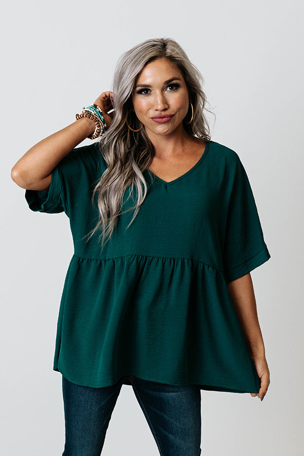 Spilling Secrets Babydoll Top In Hunter Green Image - 1