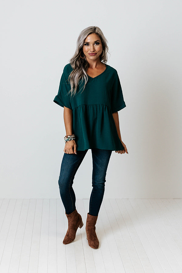 Spilling Secrets Babydoll Top In Hunter Green Image - 2