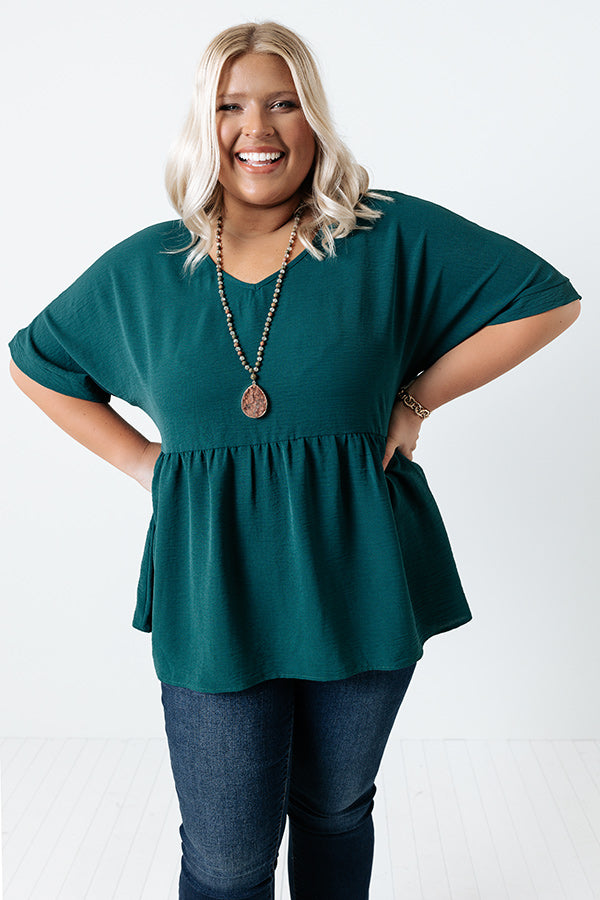 Spilling Secrets Babydoll Top In Hunter Green Curves Image - 1