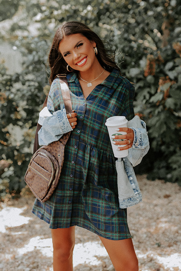 Cheery Mood Plaid Tunic Dress In Green Image - 1