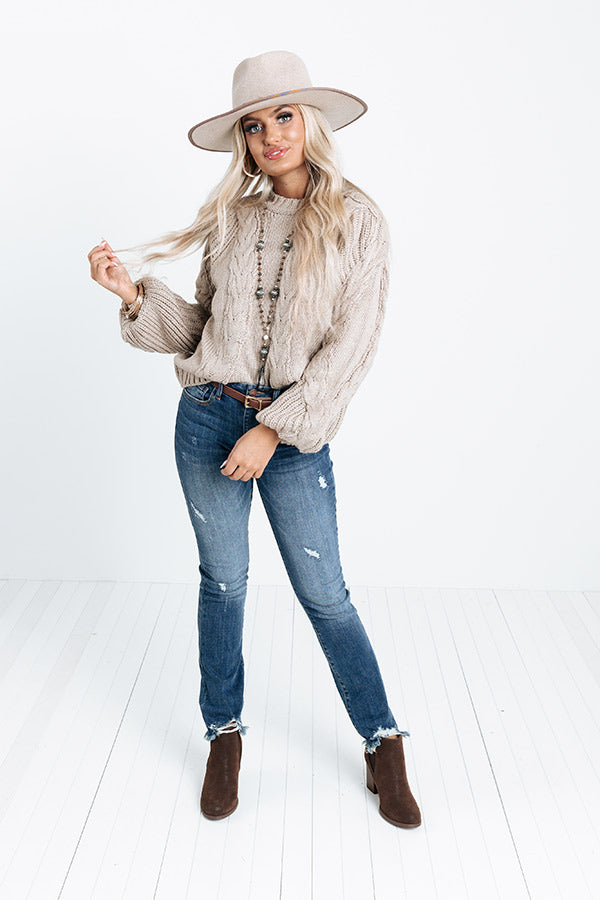 Trading Kisses Cable Knit Sweater In Birch Image - 2