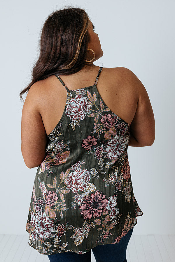 On The Blog Floral Tank in Olive Curves Image - 3