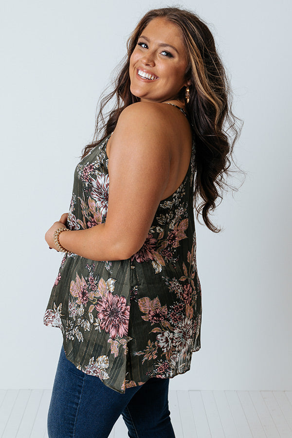 On The Blog Floral Tank in Olive Curves Image - 2