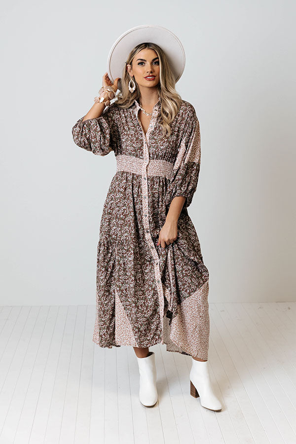Swept Up In Soho Floral Maxi In Hazelnut