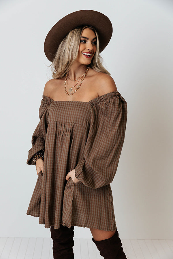 No Secrets Checkered Dress In Brown Image - 1
