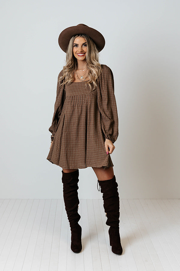 No Secrets Checkered Dress In Brown Image - 2