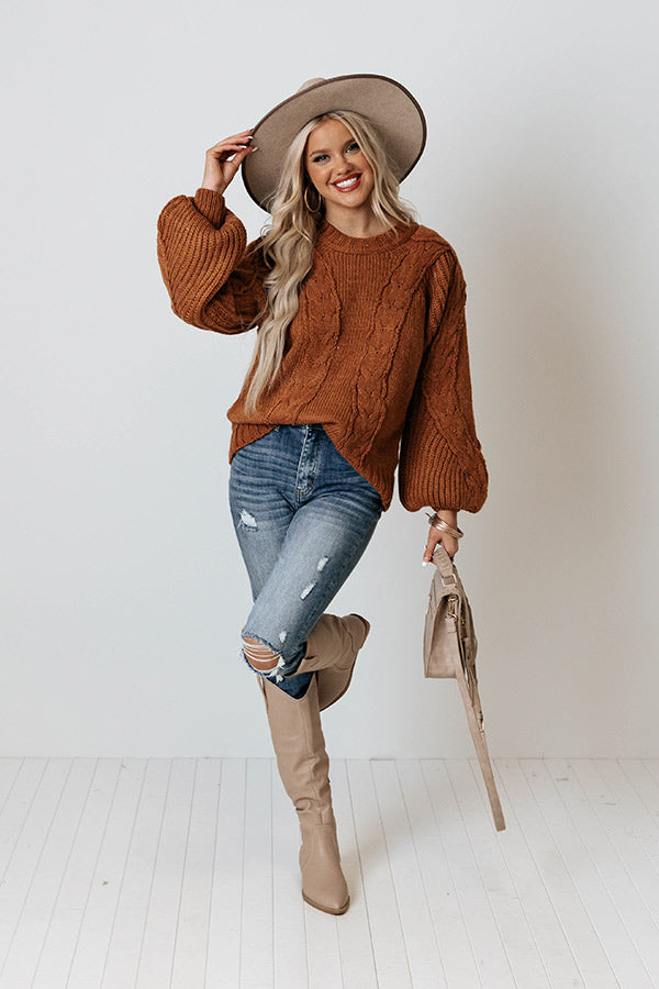 Trading Kisses Cable Knit Sweater In Pumpkin Image - 2