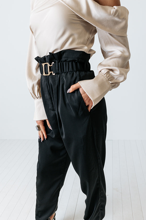 Defined Bliss Satin Pants In Black Image - 2