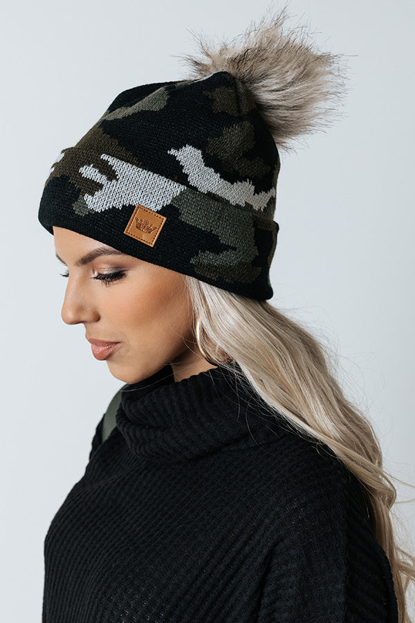 Denver Nights Camo Beanie In Army Green