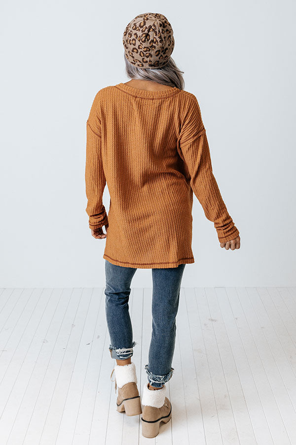 Good Attitude Waffle Knit Top In Rust Image - 5