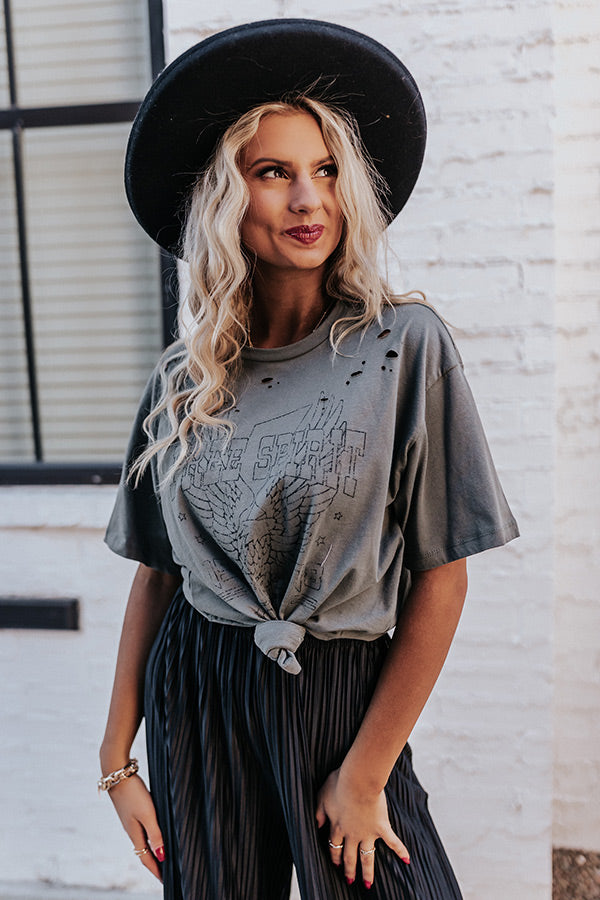 Free Spirit Distressed Graphic Tee In Olive