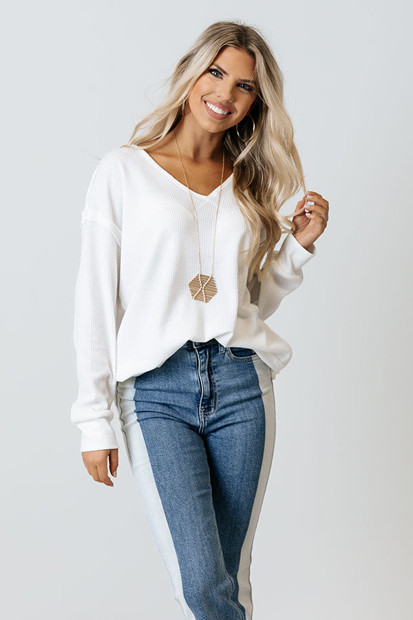Chill Playlist Waffle Knit Top In White