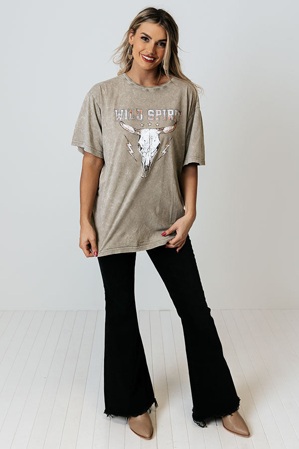 Wild Spirit Mineral Wash Graphic Tee In Light Taupe