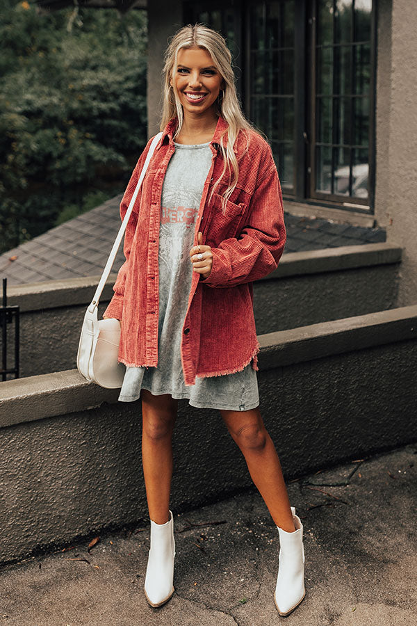Corduroy Cutie Button Up Top In Rose Image - 1