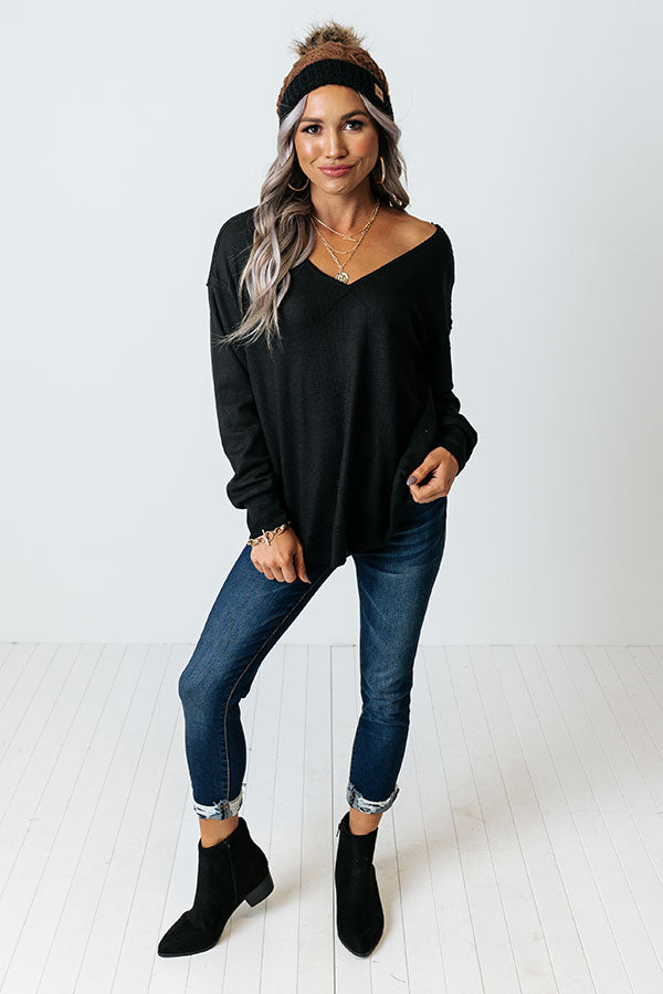 Chill Playlist Waffle Knit Top In Black Image - 2