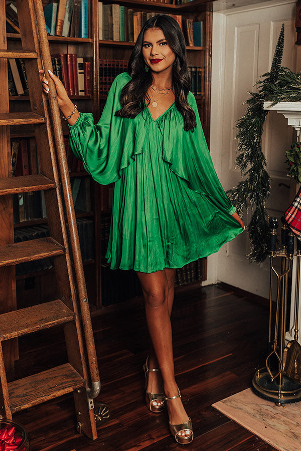 Impeccably Dressed Satin Dress In Kelly Green Image - 1