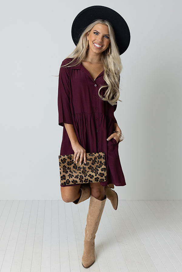 Always On Time Babydoll Tunic Dress In Maroon Image - 2