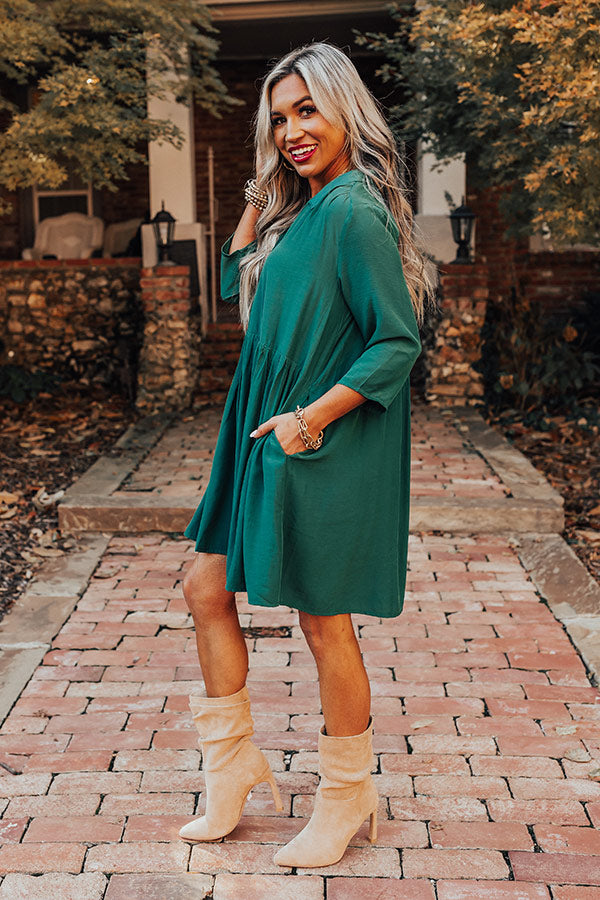 Always On Time Babydoll Tunic Dress In Green Image - 3