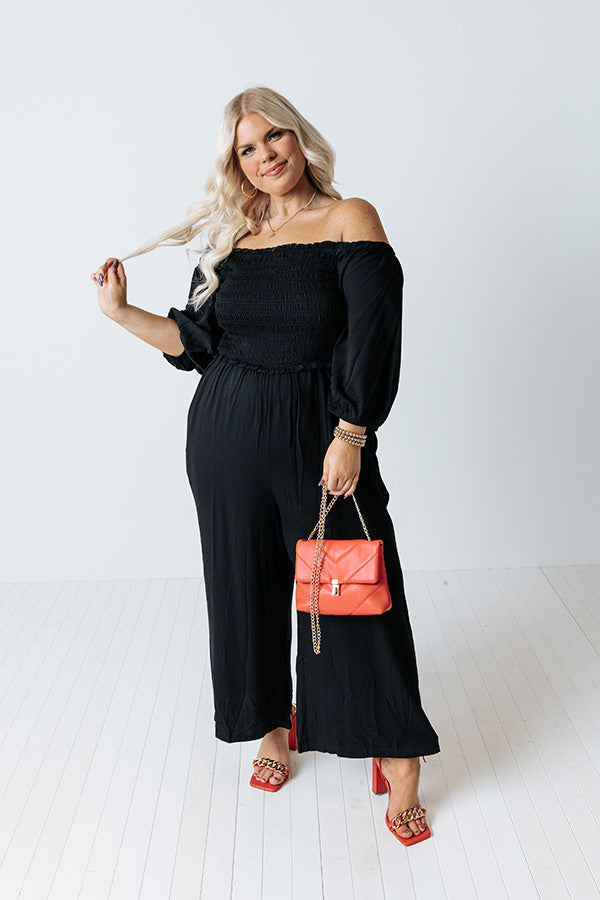 Moon Phase Smocked Jumpsuit In Black Curves Image - 2