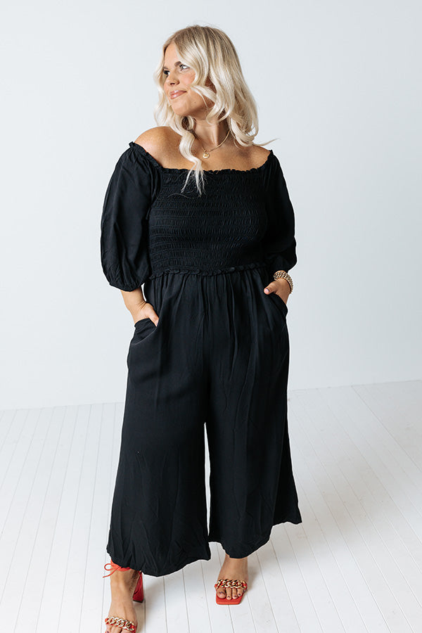 Moon Phase Smocked Jumpsuit In Black Curves Image - 1