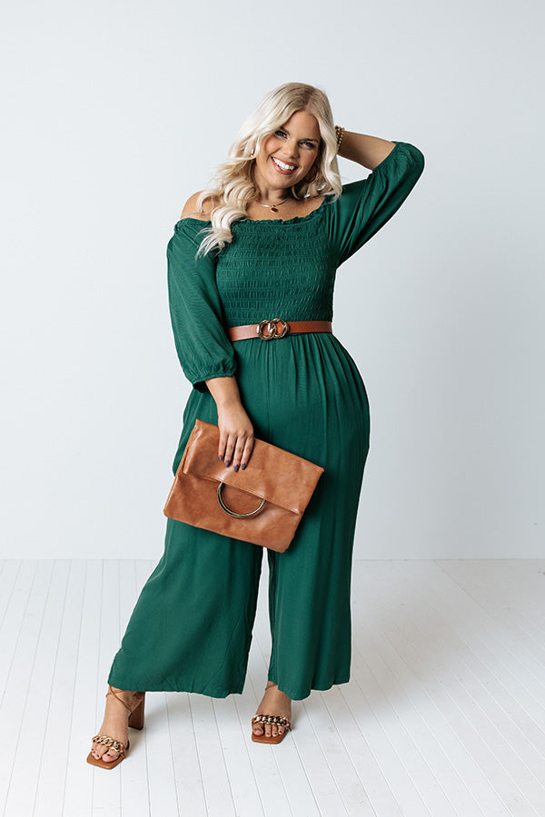 Moon Phase Smocked Jumpsuit In Hunter Green Curves Image - 1