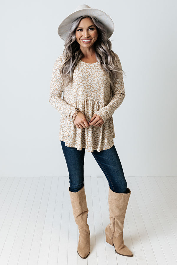 Amazing Ideas Floral Babydoll Top In Khaki
