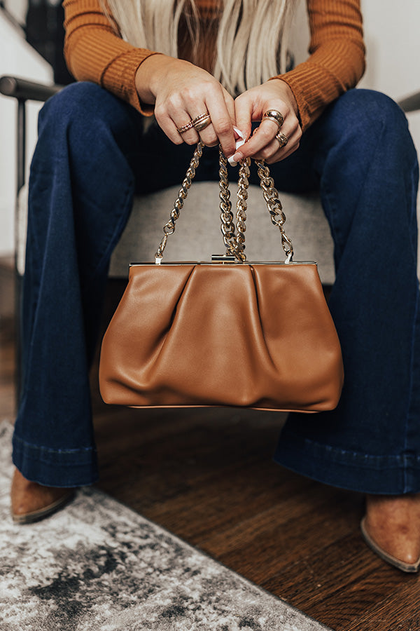 Serving Up Sass Faux Leather Clutch In Camel