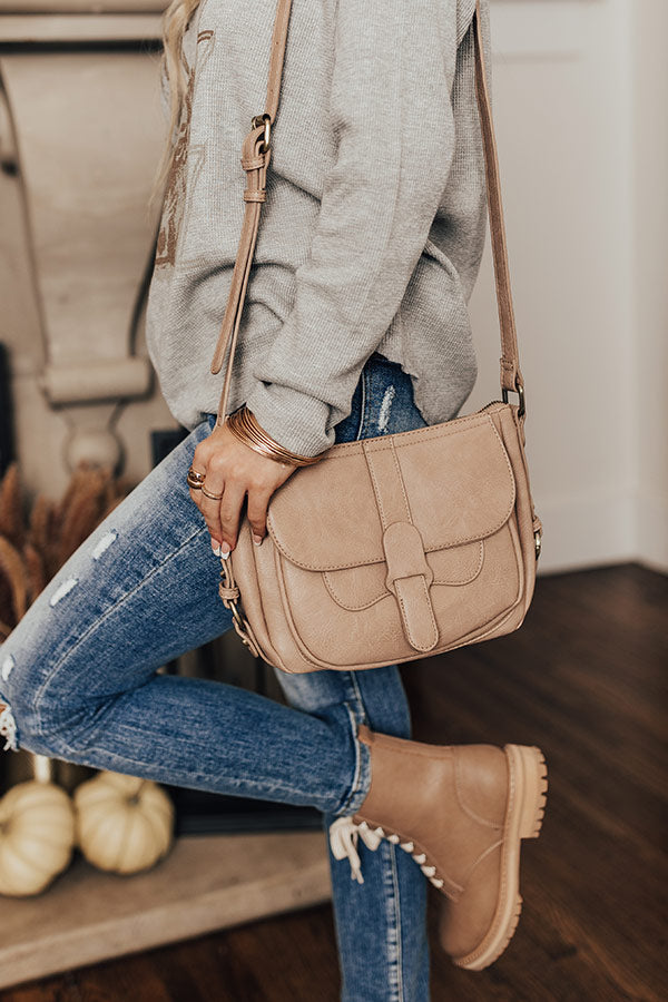 Put You First Faux Leather Crossbody In Warm Taupe