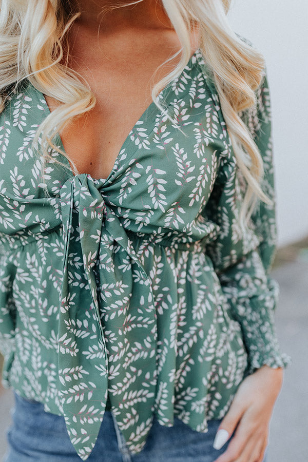 Stolen Moment Floral Front Tie Top In Pear Image - 2