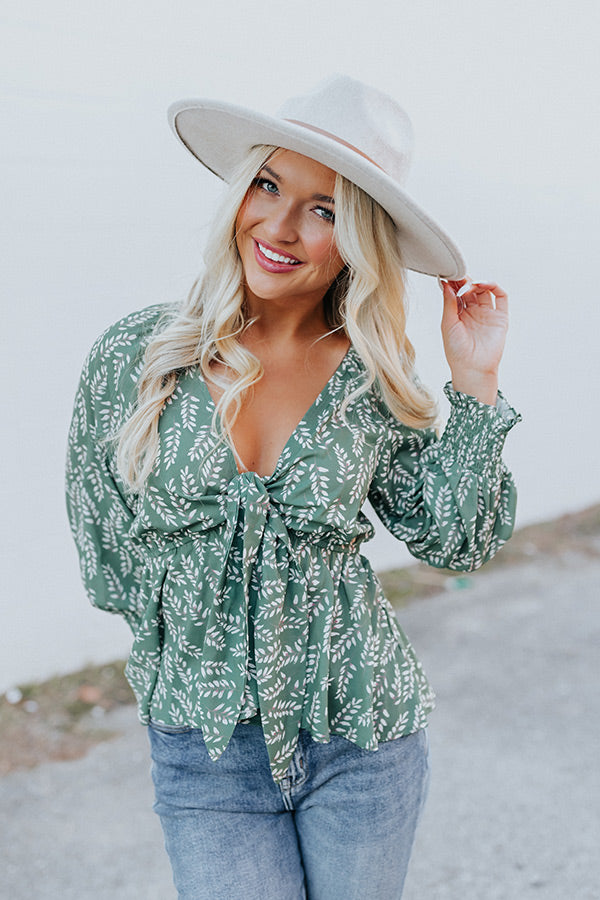 Stolen Moment Floral Front Tie Top In Pear Image - 1