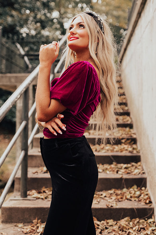 Party Vibes Velvet Top In Berry Image - 5