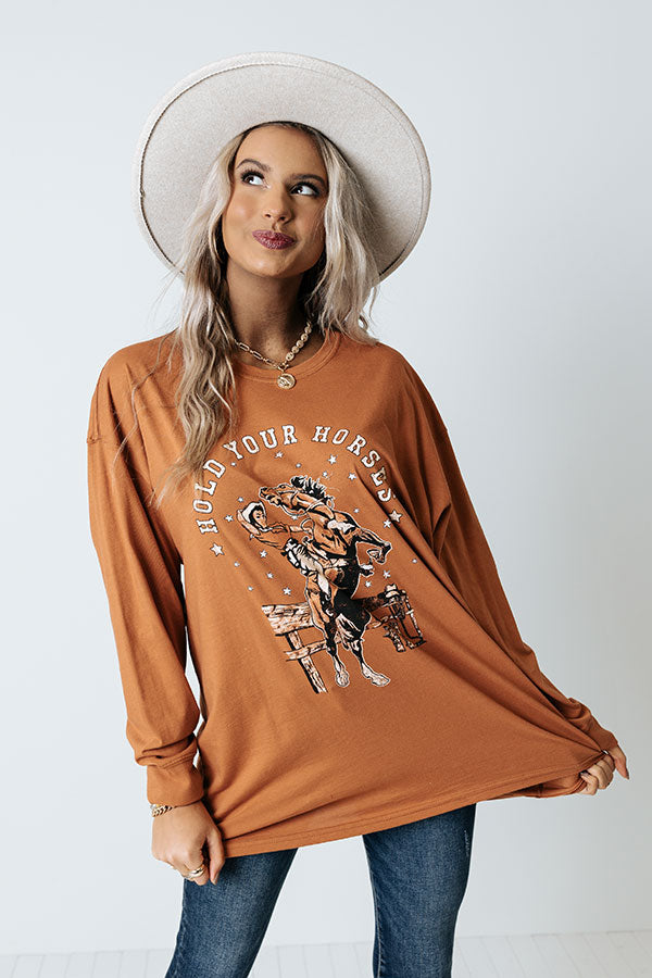 Hold Your Horses Oversized Graphic Tee Image - 1