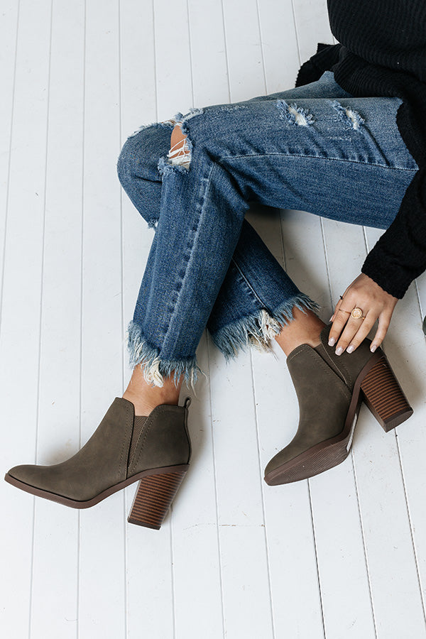 The Astra Faux Leather Bootie In Dark Martini Olive Image - 2
