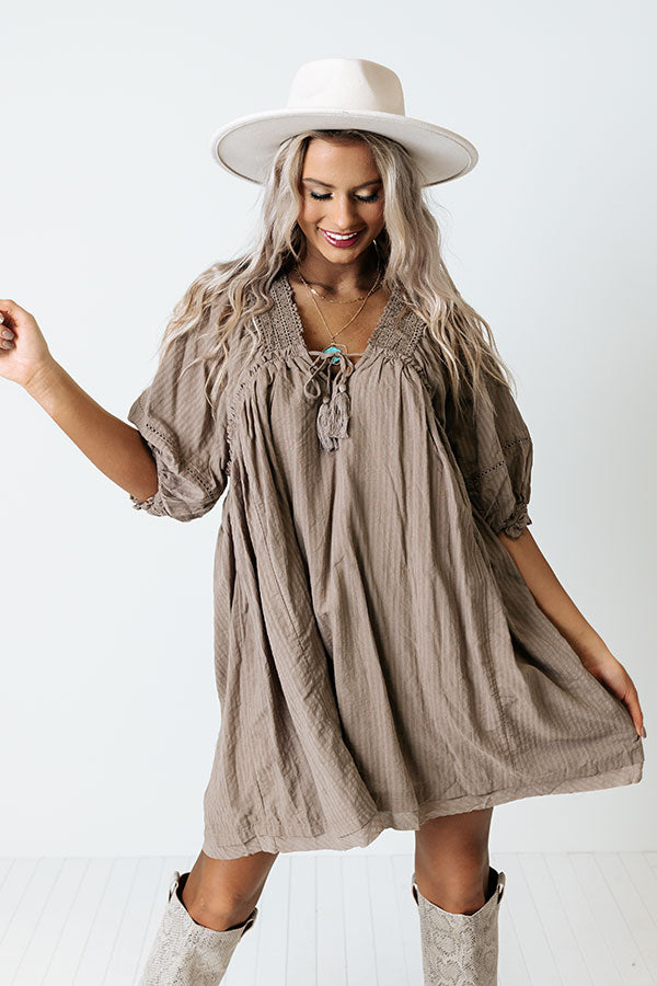 Writers Retreat Babydoll Dress In Taupe Image - 5
