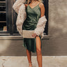 Spin The Bottle Satin Midi In Olive Image - 1
