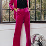 Chic Influencer High Waist Straight Leg Velvet Pants In Fuchsia Image - 1