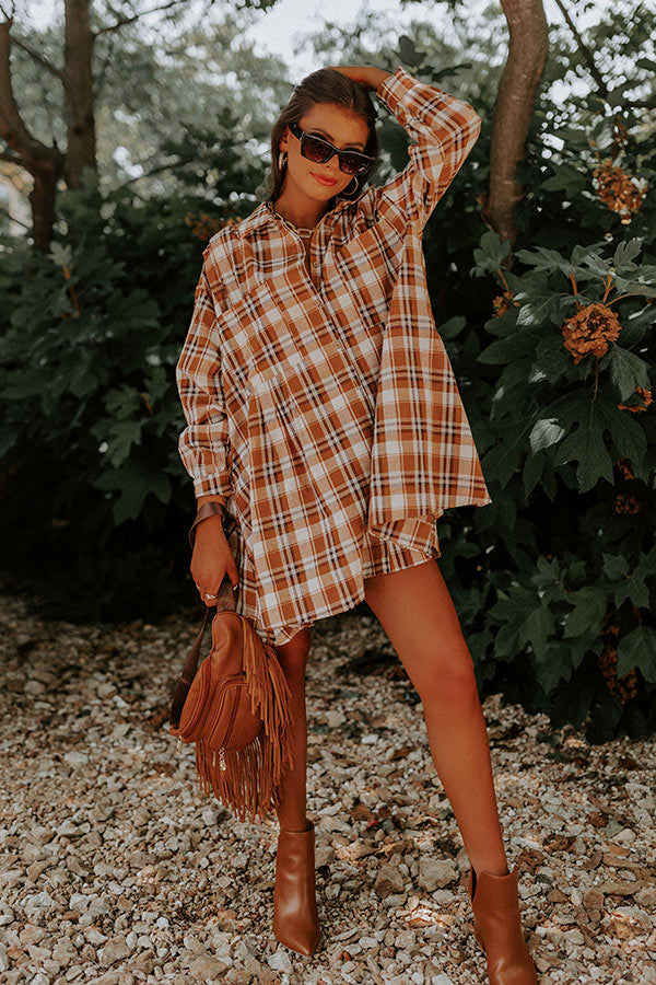 Toffee Kisses Flannel Dress In Camel