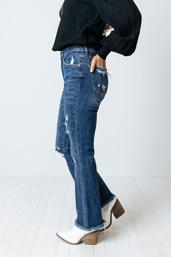 Risen The Jordie Midrise Distressed Flares In Dark Wash Image - 5