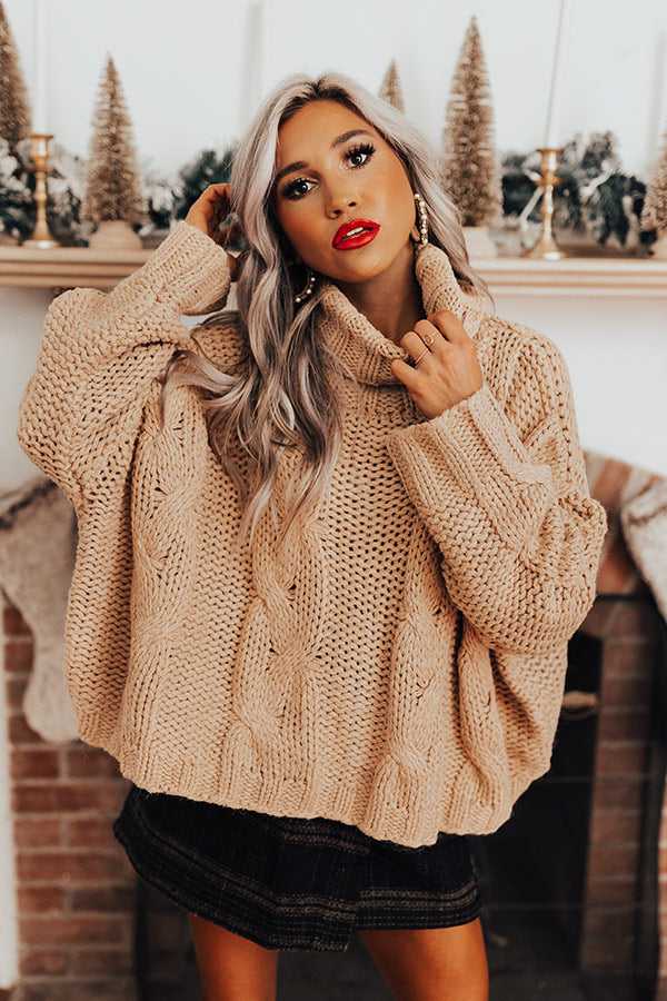So Toasty Cable Knit Sweater In Iced Latte