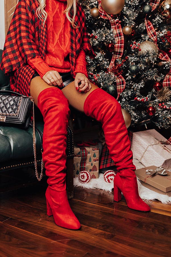 The Tipson Faux Suede Thigh High Boot In Red Image - 2
