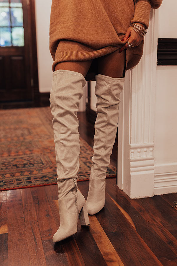 The Tipson Faux Suede Thigh High Boot In Light Birch