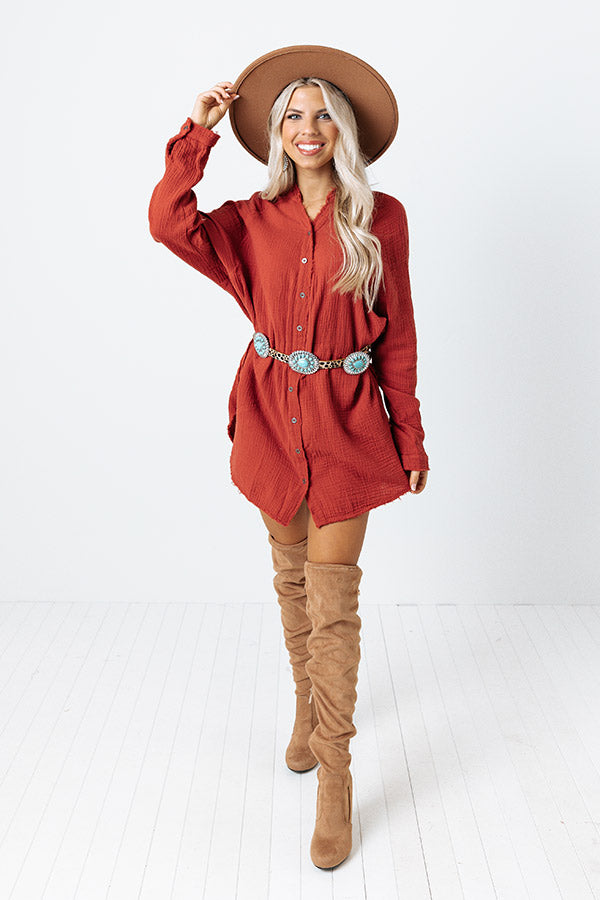Play The Hits Button Up Tunic In Aurora Red Image - 4