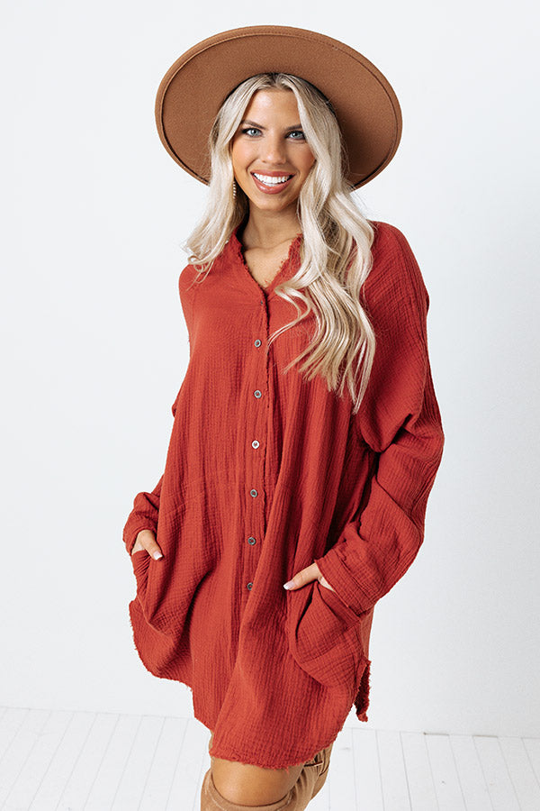 Play The Hits Button Up Tunic In Aurora Red Image - 2